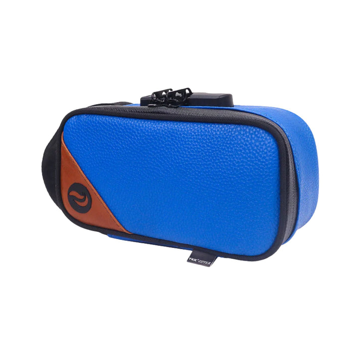 "Navy leather Sk9 SideKick in the size small on a white background," - Up N Smoke.