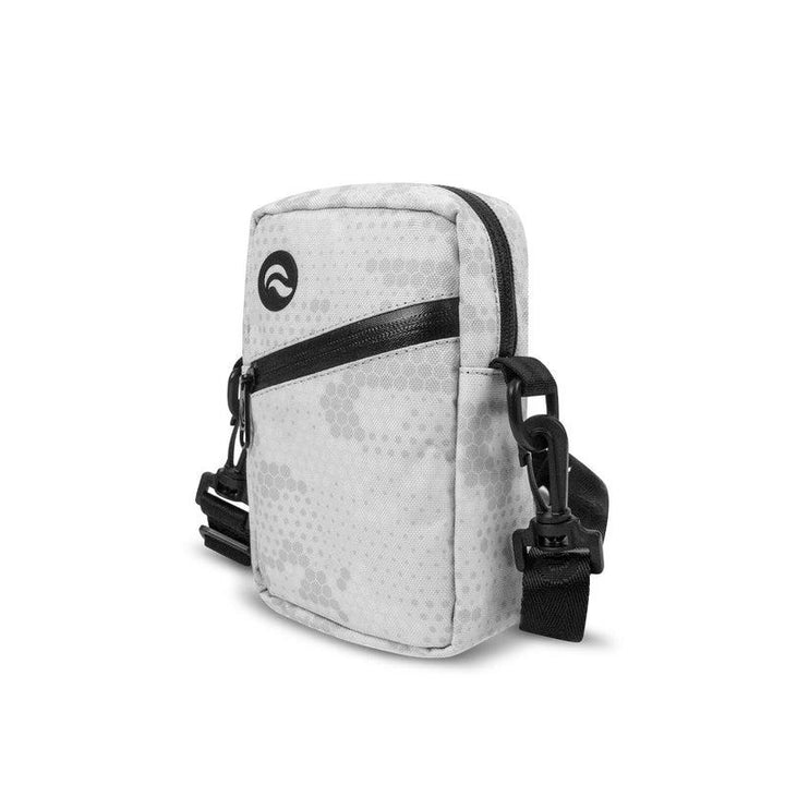 Skunk Bag Slide Mini Cross Body Smell Proof Bag White Skewed Front Angle - Up N Smoke