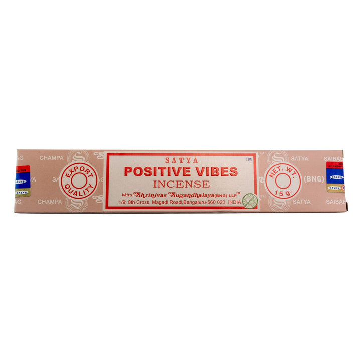 Box of Satya Positive Vibes incense on a white background - Up N Smoke