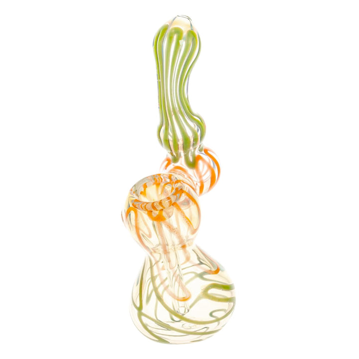 Sherlock Fumed Wavy Bubbler Green with Orange on a white background - Up N Smoke