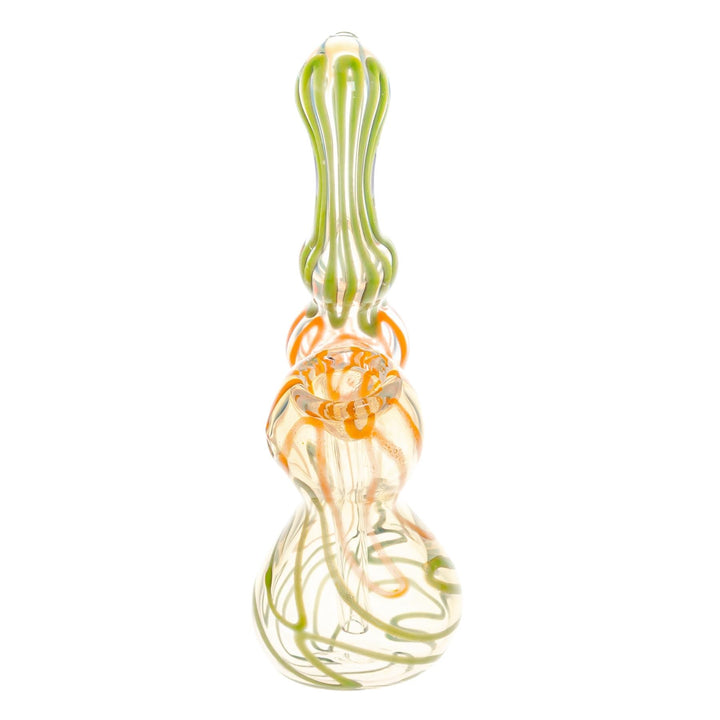 Sherlock Fumed Wavy Bubbler Green with Orange on a white background front angle - Up N Smoke