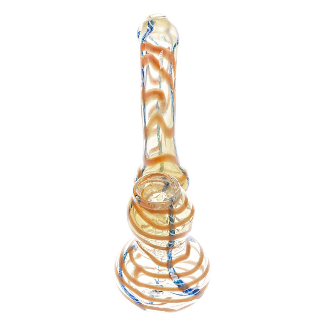 Sherlock Fumed Looped Bubbler on a white background, Brown with Blue front angle - Up N Smoke