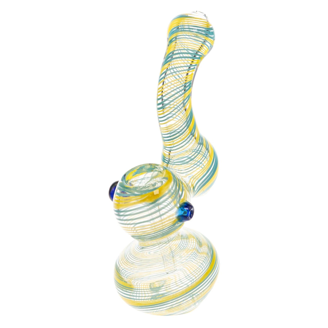 Sherlock Spiral Bubbler on a white background Blue with Yellow  - Up N Smoke