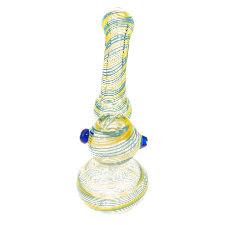 Sherlock Spiral Bubbler on a white background Blue with Yellow front angle  - Up N Smoke