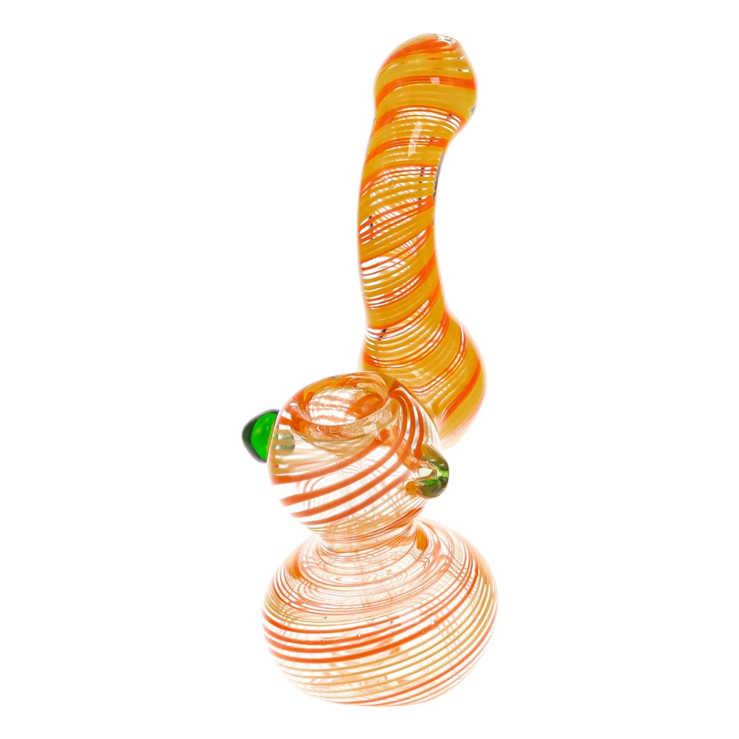 Sherlock Spiral Bubbler on a white background Orange with Yellow with Green  - Up N Smoke