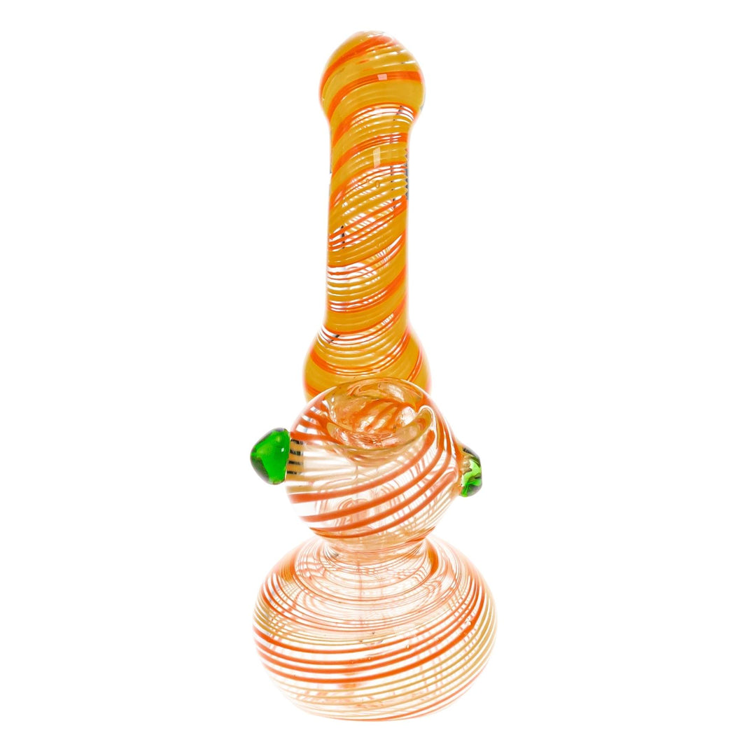 Sherlock Spiral Bubbler on a white background Orange with Yellow with Green front angle - Up N Smoke