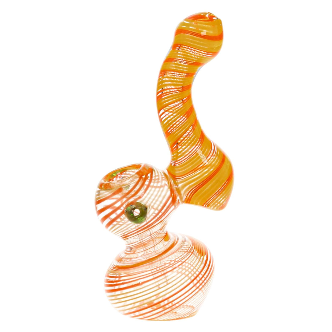 Sherlock Spiral Bubbler on a white background Orange with Yellow with Green left angle - Up N Smoke