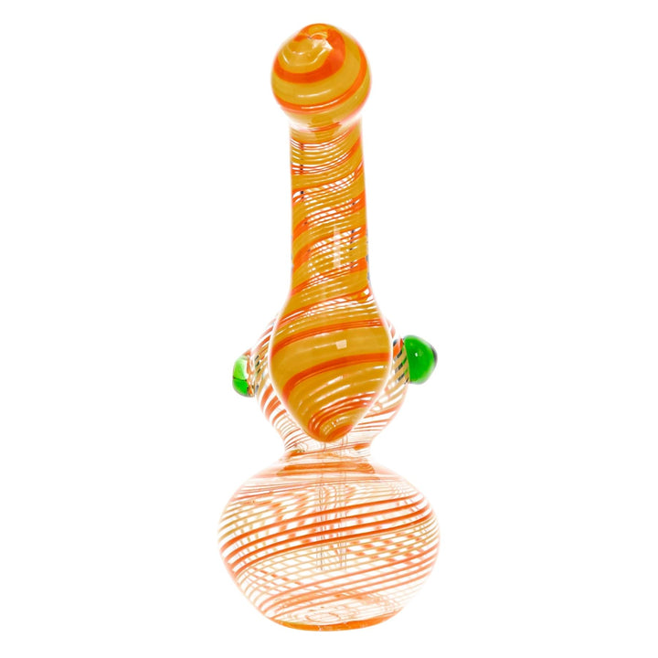 Sherlock Spiral Bubbler on a white background Orange with Yellow with Green back angle - Up N Smoke