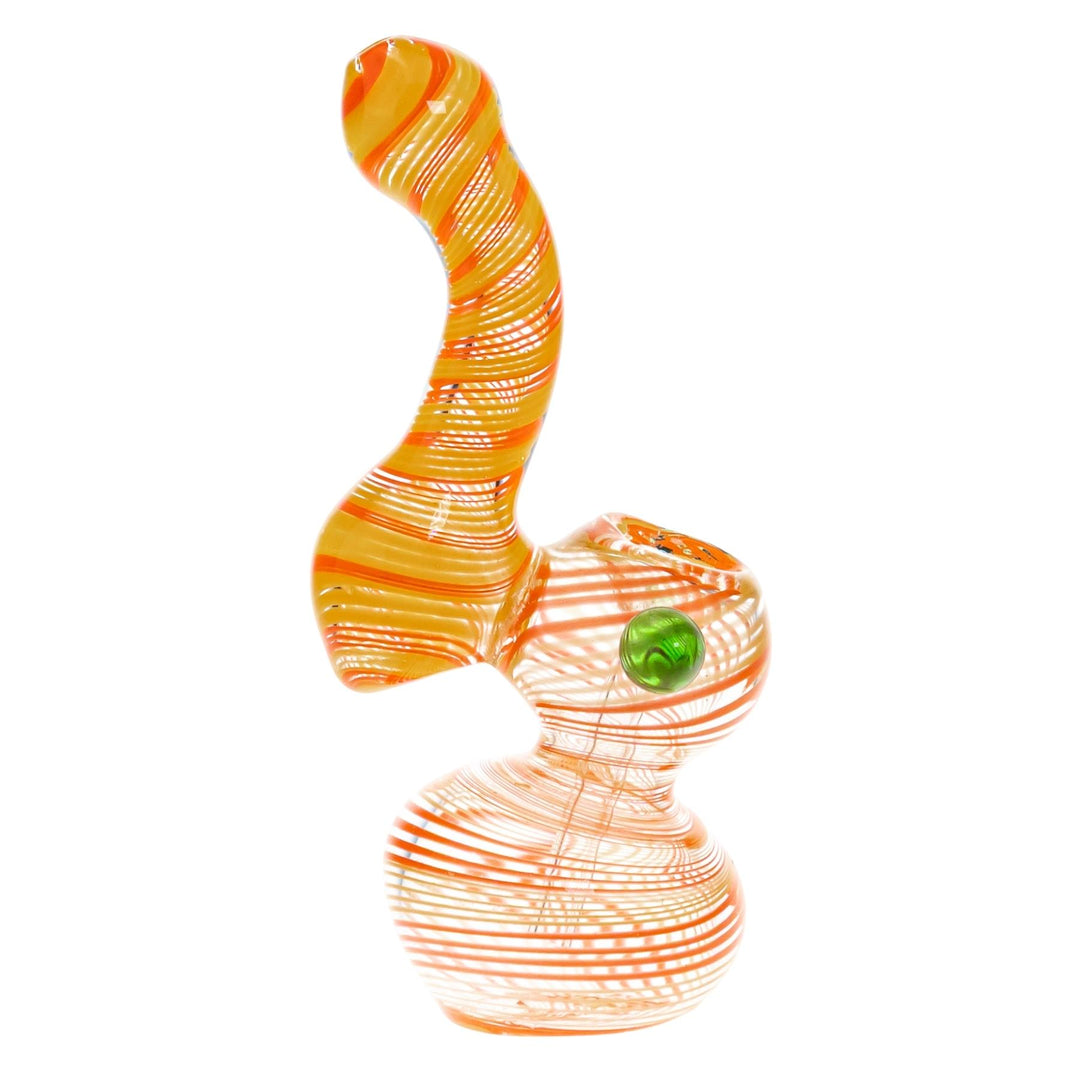 Sherlock Spiral Bubbler on a white background Orange with Yellow with Green right angle - Up N Smoke