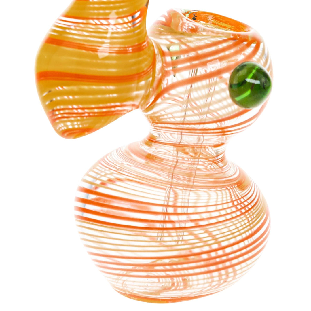 Sherlock Spiral Bubbler on a white background Orange with Yellow with Green close up angle - Up N Smoke