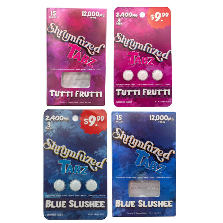 "Four packs of Shrumfuzed Tabz on a white background," - Up N Smoke.