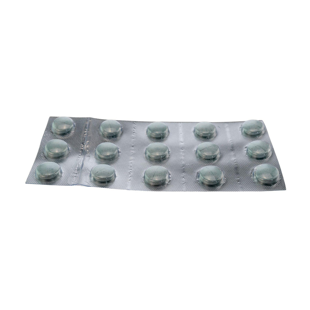"Side angle of Shrumfuzed Blue Slushee Mushroom Tablet 15pk on a white background," - Up N Smoke.