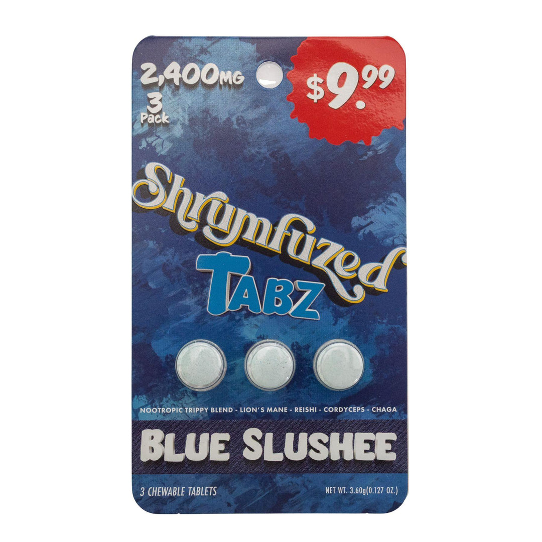 "Blue Slushee Shrumfuzed Tabz 3pk on a white background," - Up N Smoke.
