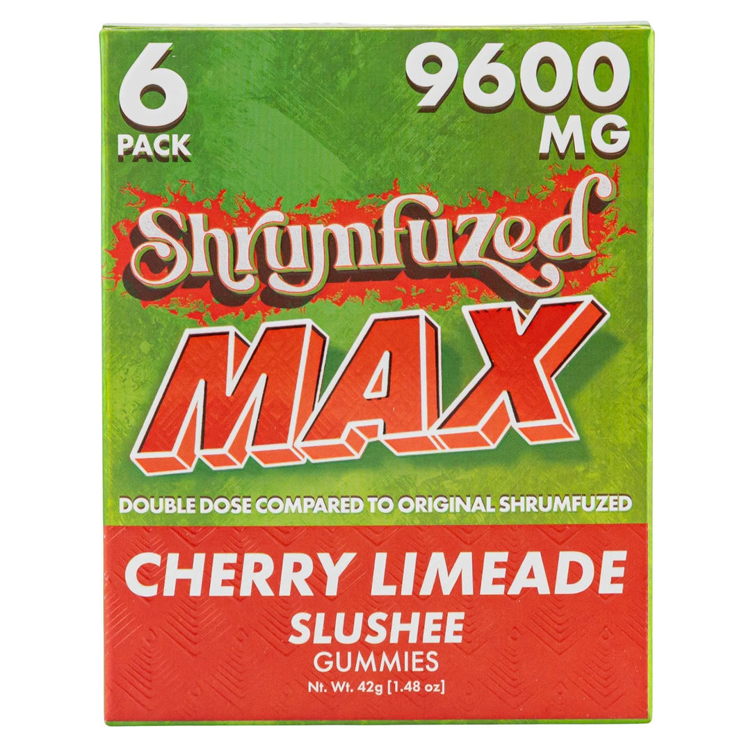 Shrumfuzed Max 9600MG Mushroom Gummies Cherry Limeade Slushee box on a white background - Up N Smoke