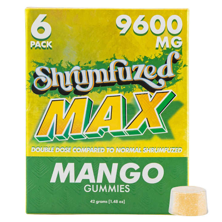 Shrumfuzed Max 9600MG Mushroom Gummies Mango on a white background - Up N Smoke