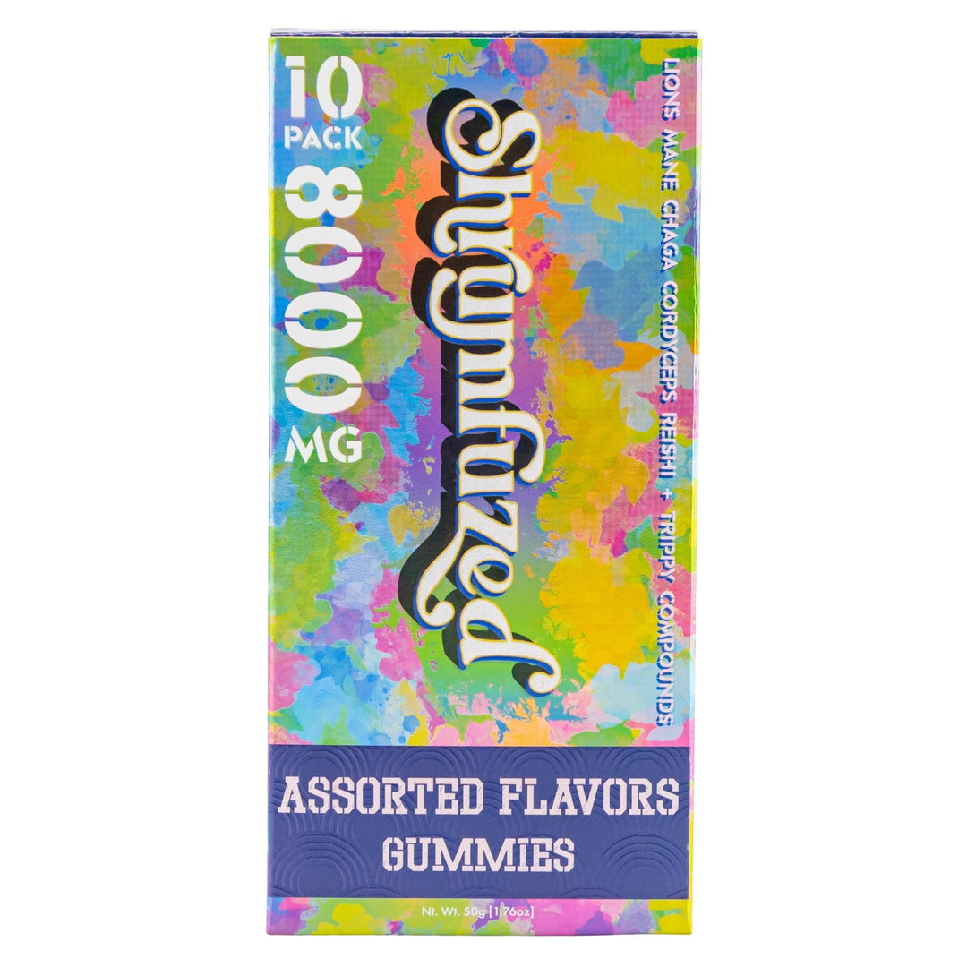 Shrumfuzed Mushroom Gummies 10 pack on a white background - Up N Smoke
