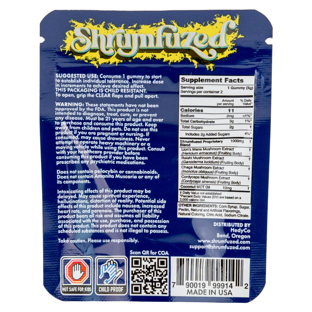 Shroomfuzed Blue Lemonade Gummies 2-pack packaging back side on a white background - Up N Smoke