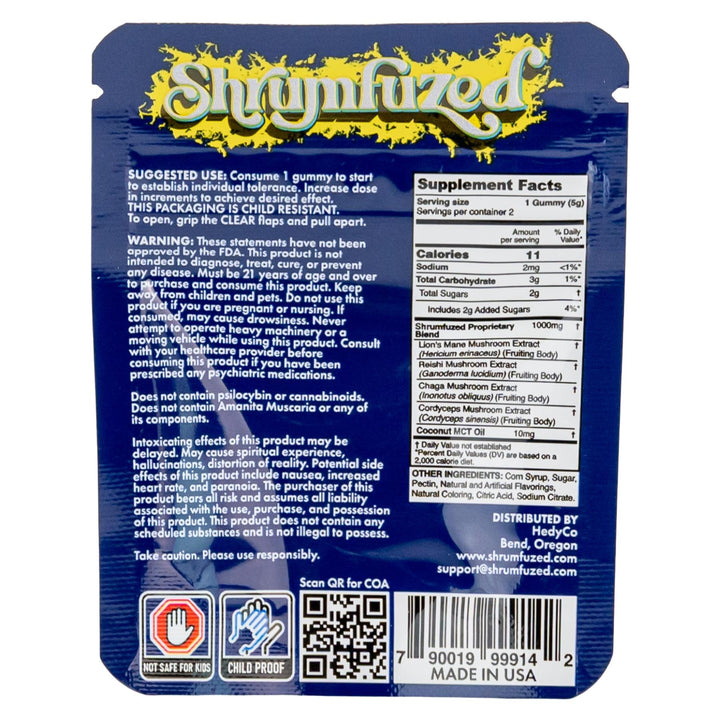 Shroomfuzed Blue Lemonade Gummies 2-pack packaging back side on a white background - Up N Smoke