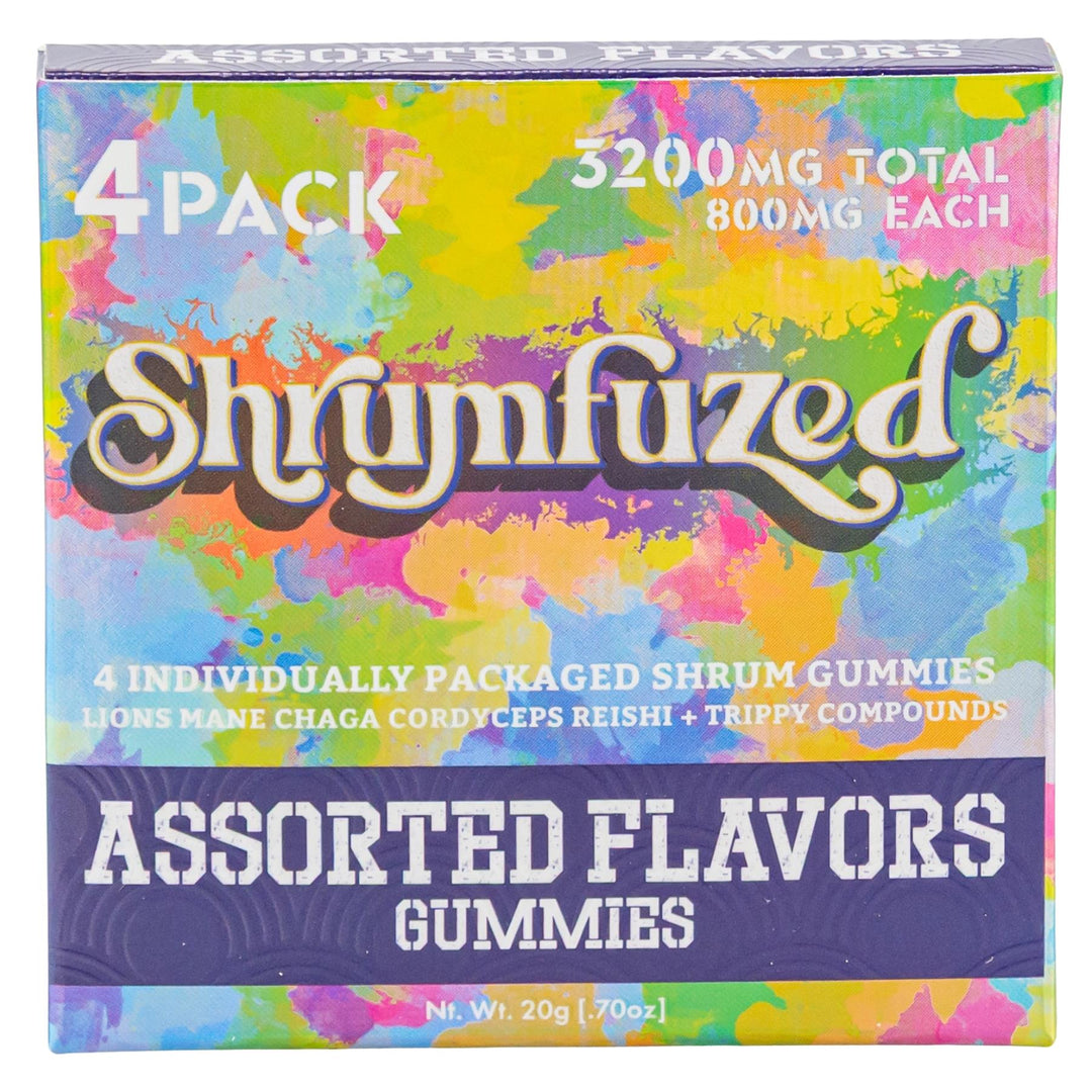 Shroomfuzed gummies packaging with colorful design and text - Up N Smoke