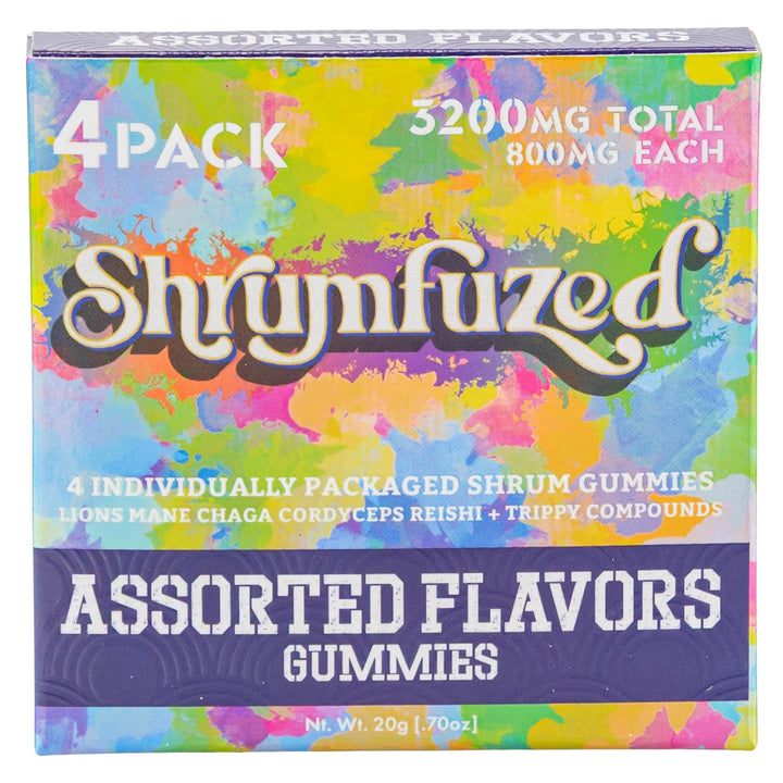Shroomfuzed gummies packaging with colorful design and text - Up N Smoke