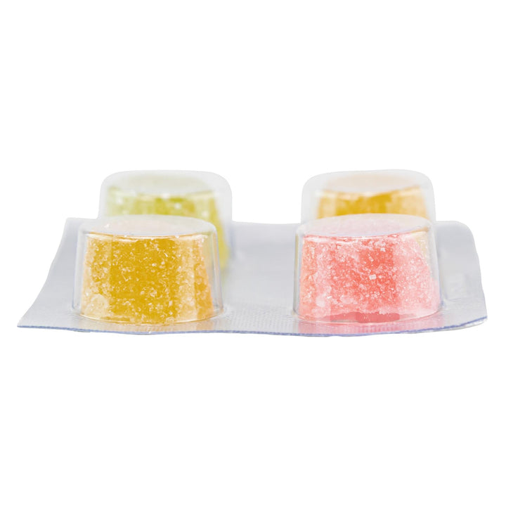 Shrumfuzed Mushroom Gummies 4 pack low angle on a white background - Up N Smoke