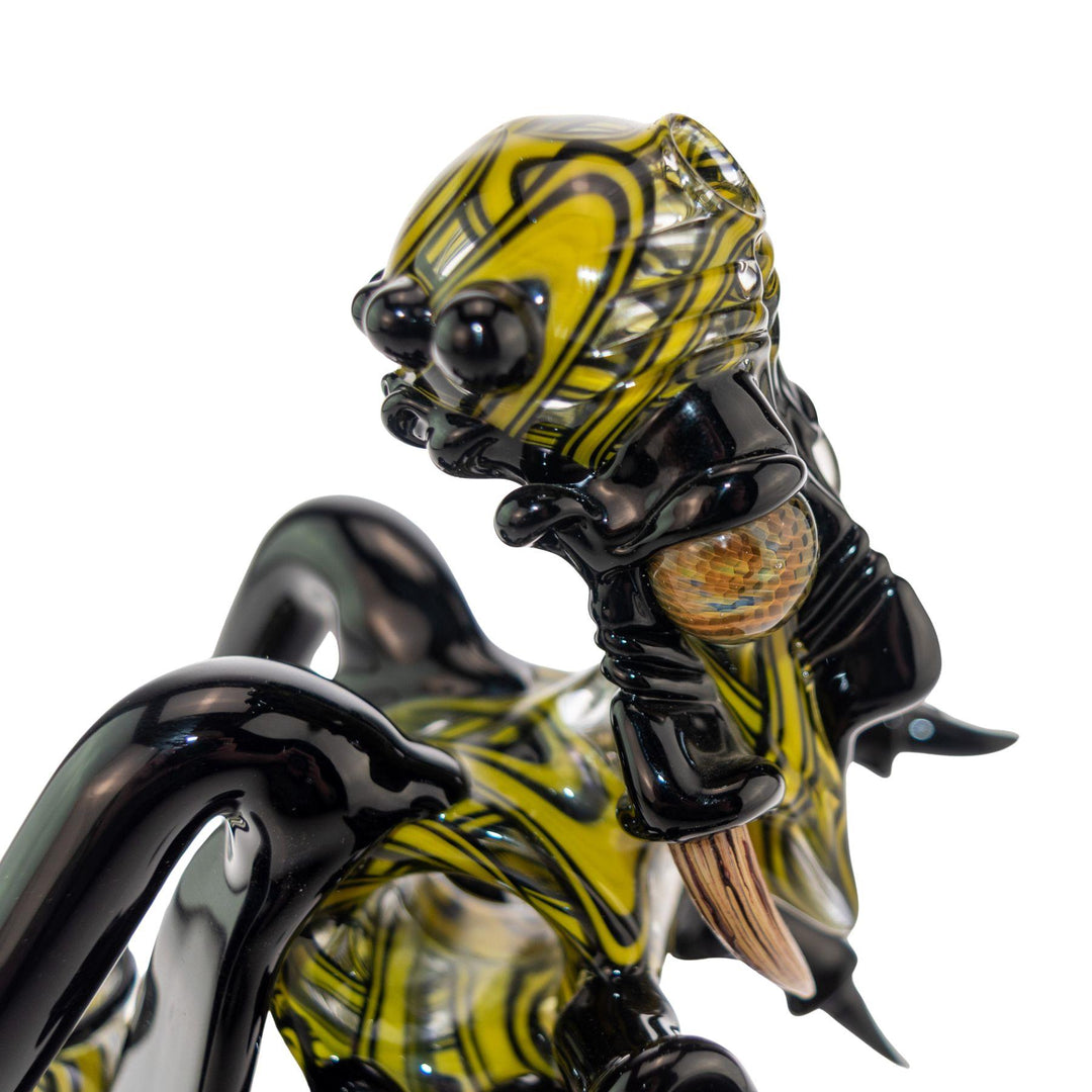 "Right side close-up of a Shuhbuh Glass Wasp Rig on a white background," - Up N Smoke.