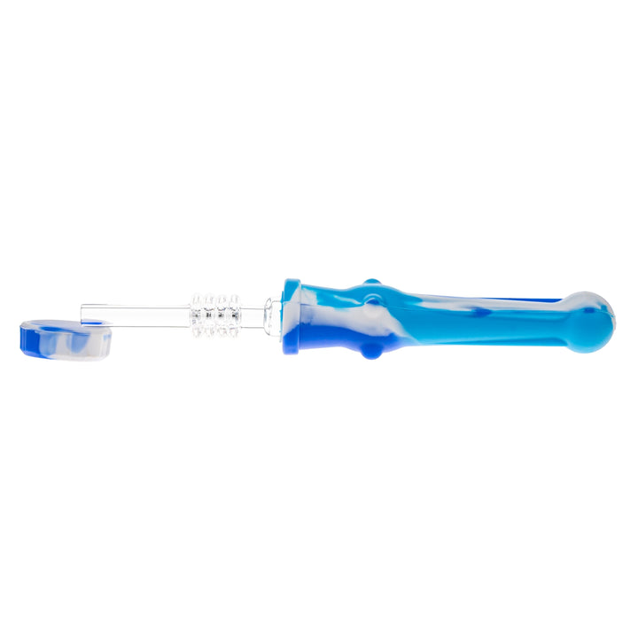 Silicone 14mm Nectar Collector blue color on a white background - Up N Smoke