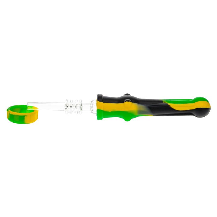 Silicone 14mm Nectar Collector green with yellow color on a white background - Up N Smoke