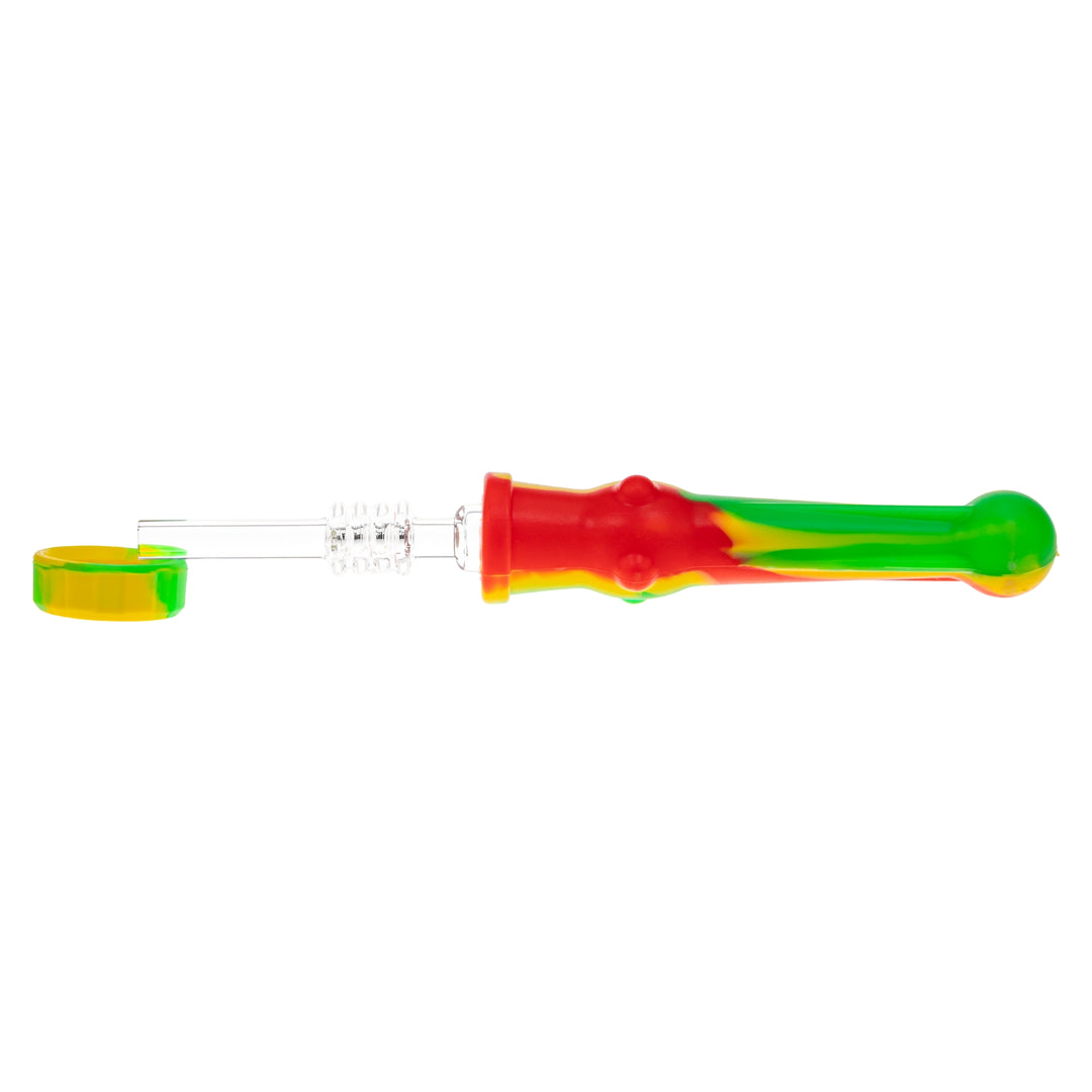 Silicone 14mm Nectar Collector rasta color on a white background - Up N Smoke