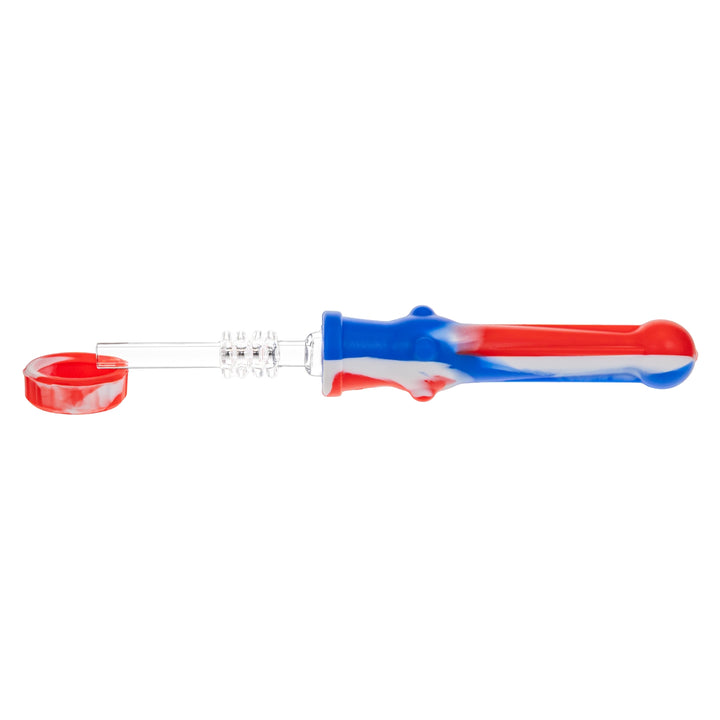 Silicone 14mm Nectar Collector red white and blue color on a white background - Up N Smoke