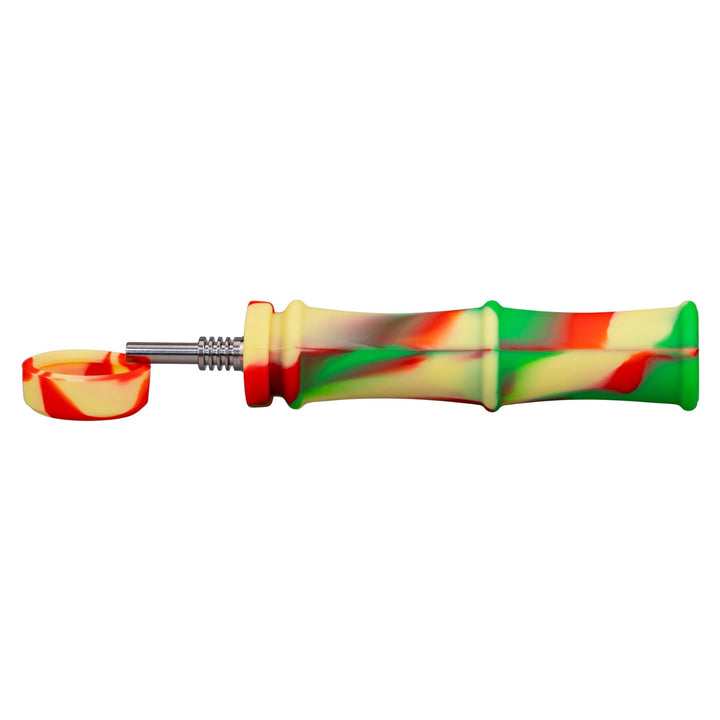 Silicone Bamboo Nectar Collector rasta color on a white background - Up N Smoke