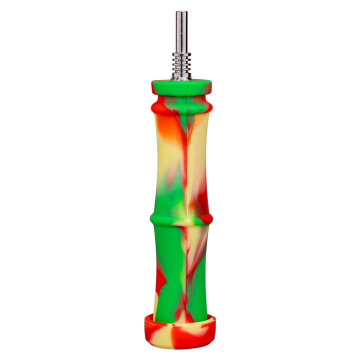 Silicone Bamboo Nectar Collector rasta color sitting up on a white background - Up N Smoke