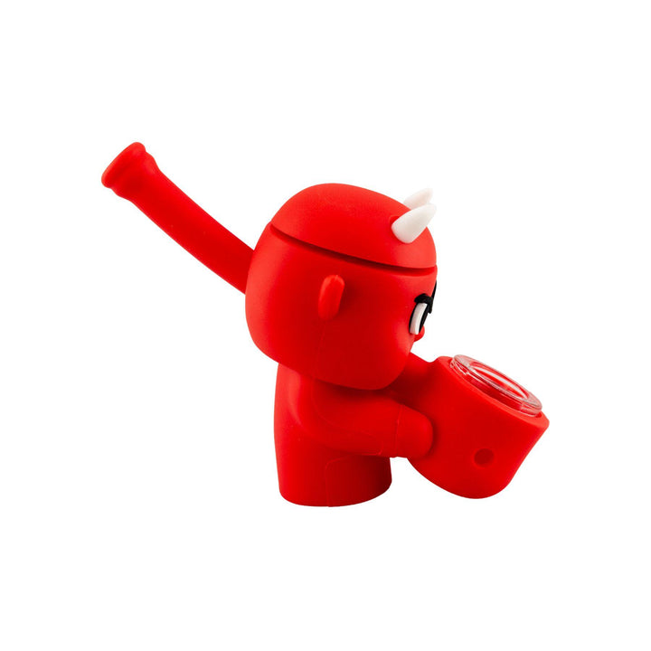 "Right side of a Silicone Devil Hand Pipe, showcasing the carb, on a white background," - Up N Smoke.
