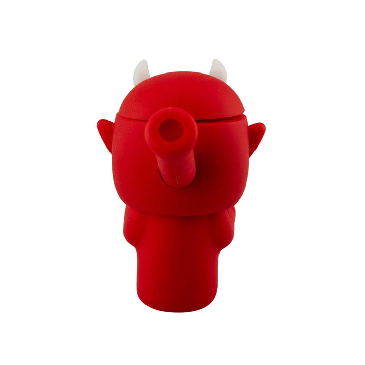 "Backside of a Silicone Devil Hand Pipe on a white background," - Up N Smoke.