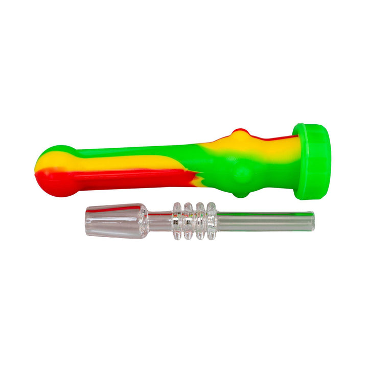 "Silicone Nectar Collector in the color variation Rasta," - Up N Smoke.