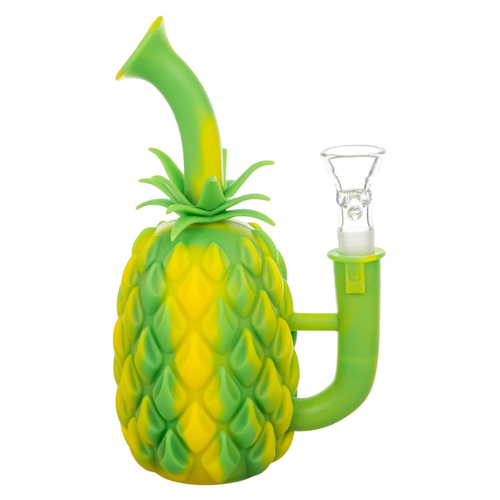 Silicone Pineapple Water Pipe green with yellow color right side angle on a white background - Up N Smoke