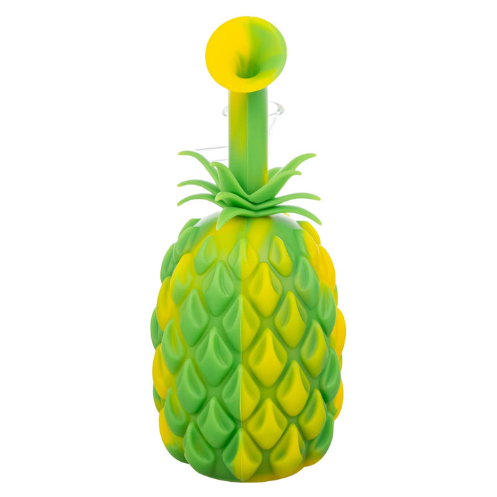 Silicone Pineapple Water Pipe green with yellow color back side angle on a white background - Up N Smoke