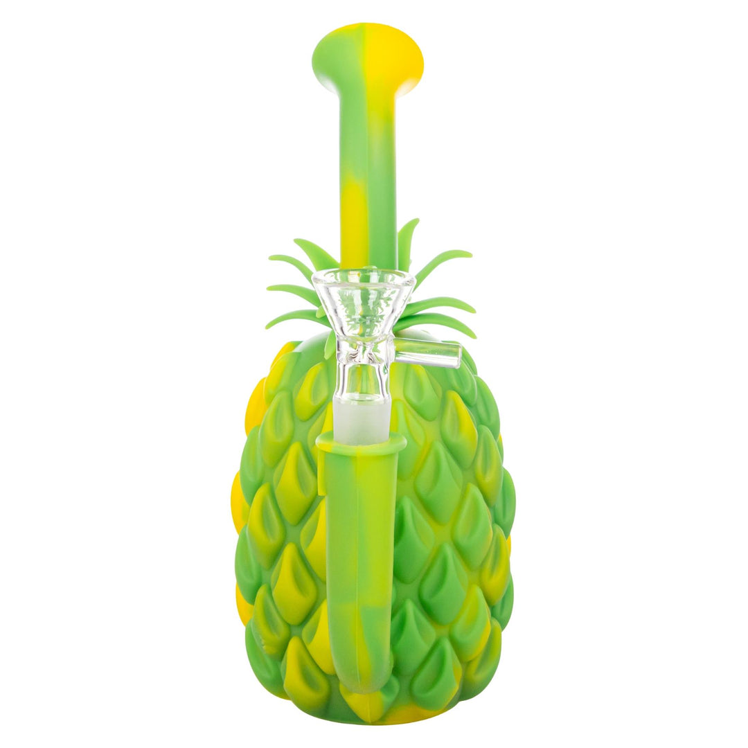 Silicone Pineapple Water Pipe green with yellow color front side angle on a white background - Up N Smoke