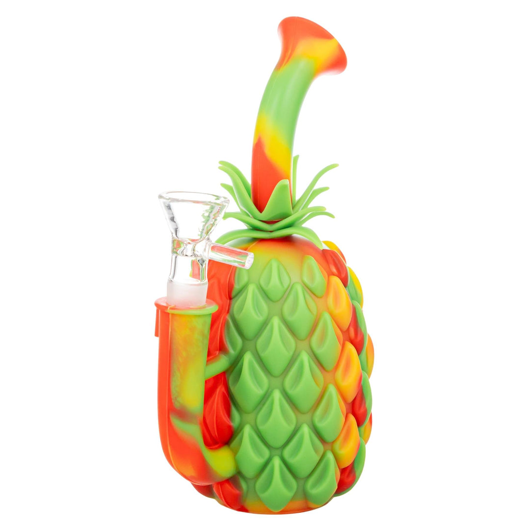 Silicone Pineapple Water Pipe rasta color slight side angle on a white background - Up N Smoke
