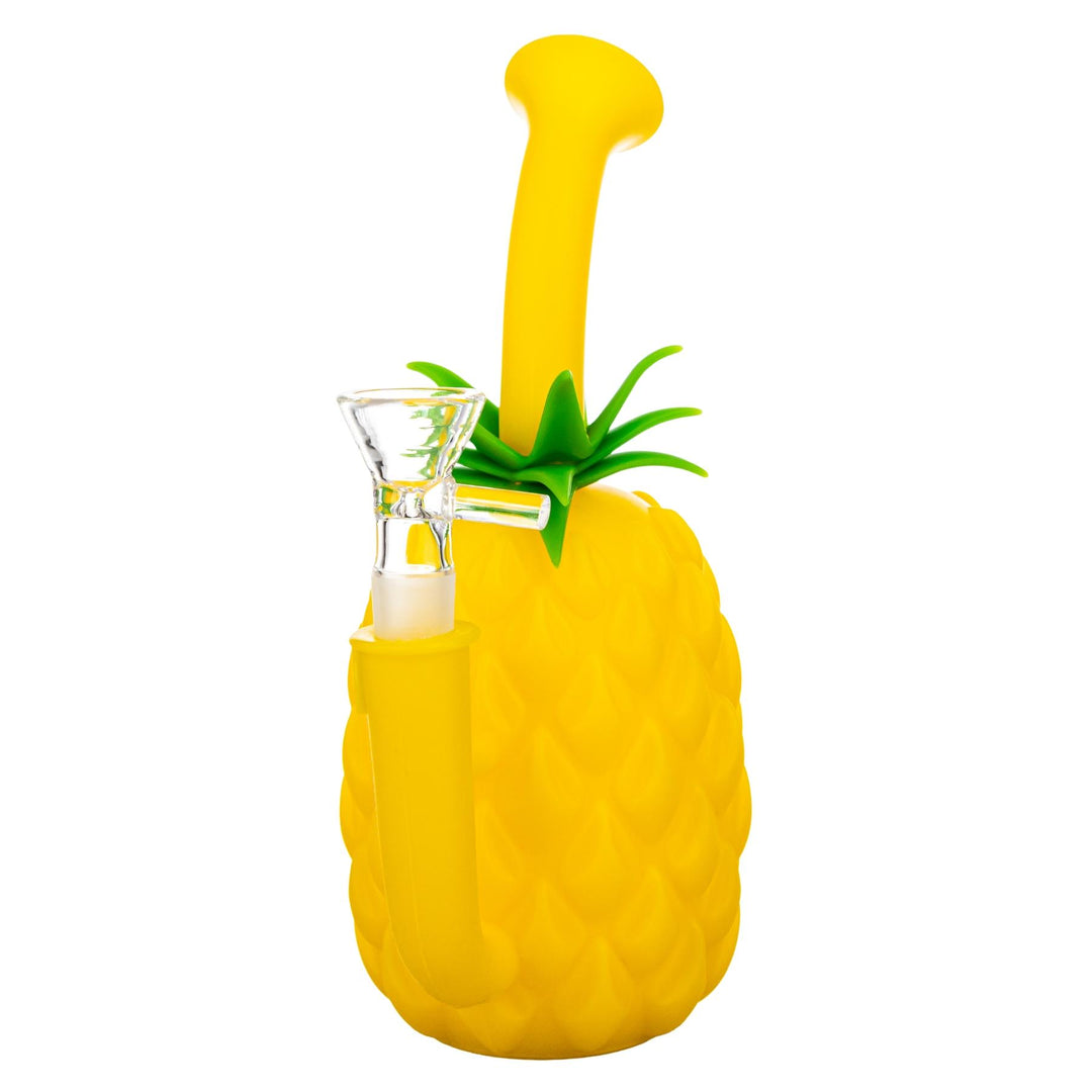 Silicone Pineapple Water Pipe yellow color slight side angle on a white background - Up N Smoke