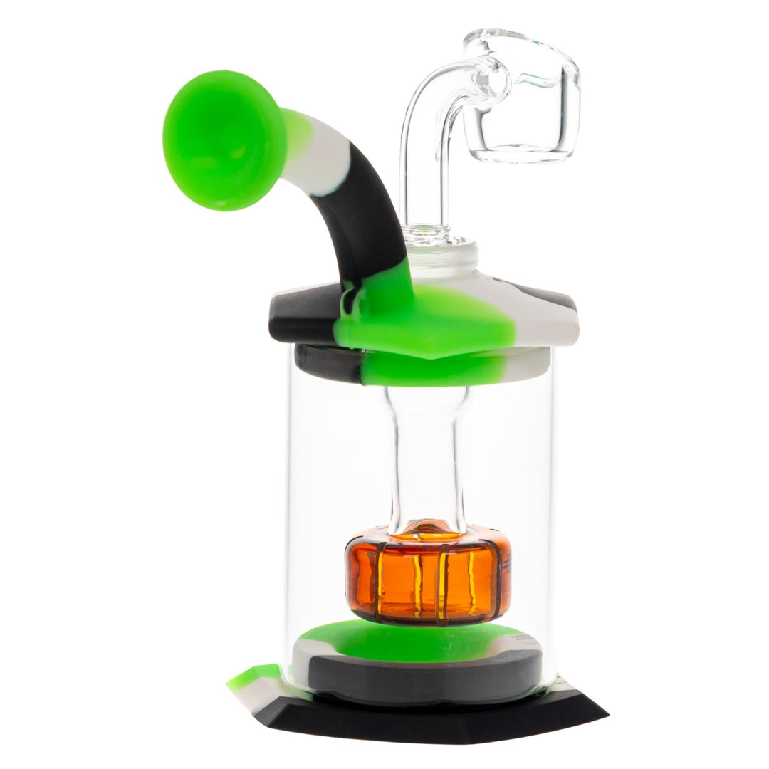 Silicone and Glass Rig Green with Black colorway front angle on a white background - Up N Smoke