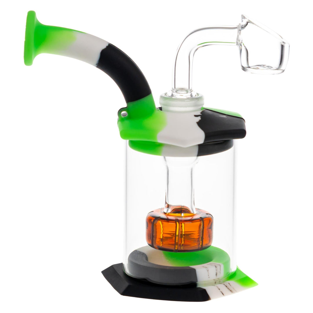 Silicone and Glass Rig Green with Black colorway side angle on a white background - Up N Smoke