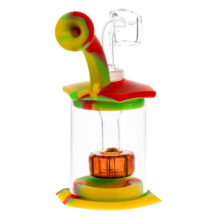 Silicone and Glass Rig Rasta colorway front angle on a white background - Up N Smoke