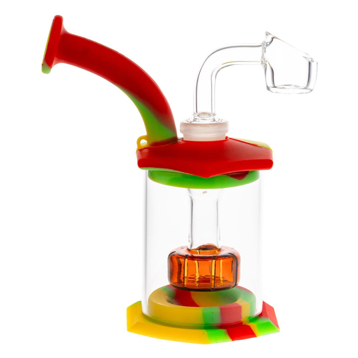 Silicone and Glass Rig Rasta colorway front angle on a white background - Up N Smoke