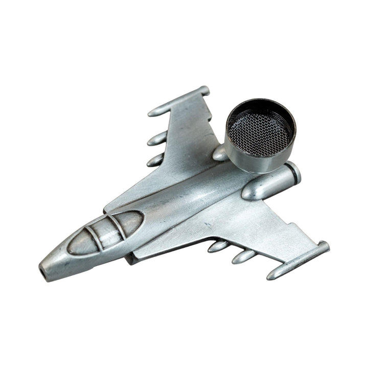 "Silver D&K Jet Hand Pipe with its screened bowl on the top of the smoking device," - Up N Smoke.