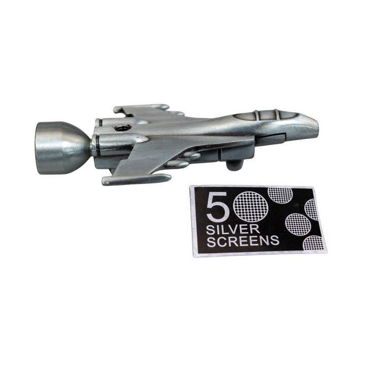 "Right side of a Silver D&K Jet Hand Pipe with a package of 5 silver screens in front," - Up N Smoke.