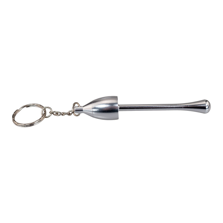 "Silver Mushroom Keychain Pipe on a white background," - Up N Smoke.