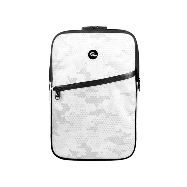 "Sk9 Urban Backpack 2.0 in the color variation Atomic White on a white background," - Up N Smoke.