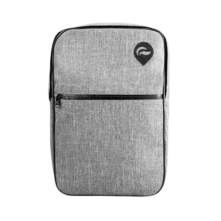 "Front of a gray SK9 Urban Backpack on a white background," - Up N Smoke.