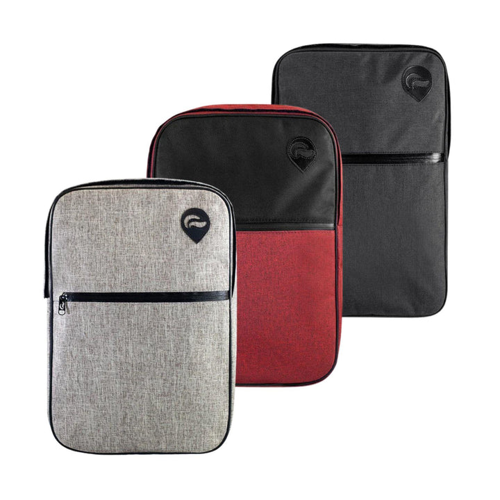 "Three SK9 Urban Backpacks in the color variations Khaki, Burgundy, and Charcoal on a white background," - Up N Smoke.